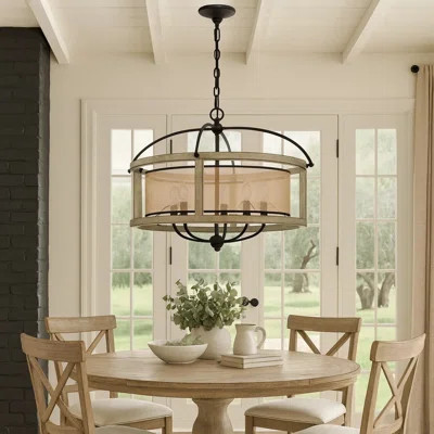 Acia 26 Inch Chandelier, Classic Round Organza Shade Wood, Metal | Wayfair North America
