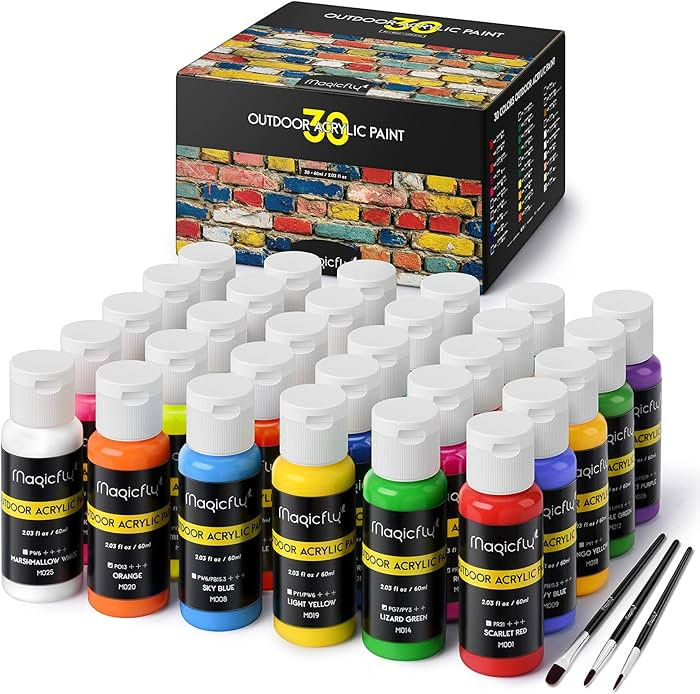 Magicfly Outdoor Acrylic Paint, Set of 30 Colors/Tubes (60 ml, 2 oz.) with Storage Box, Rich Pigm... | Amazon (US)