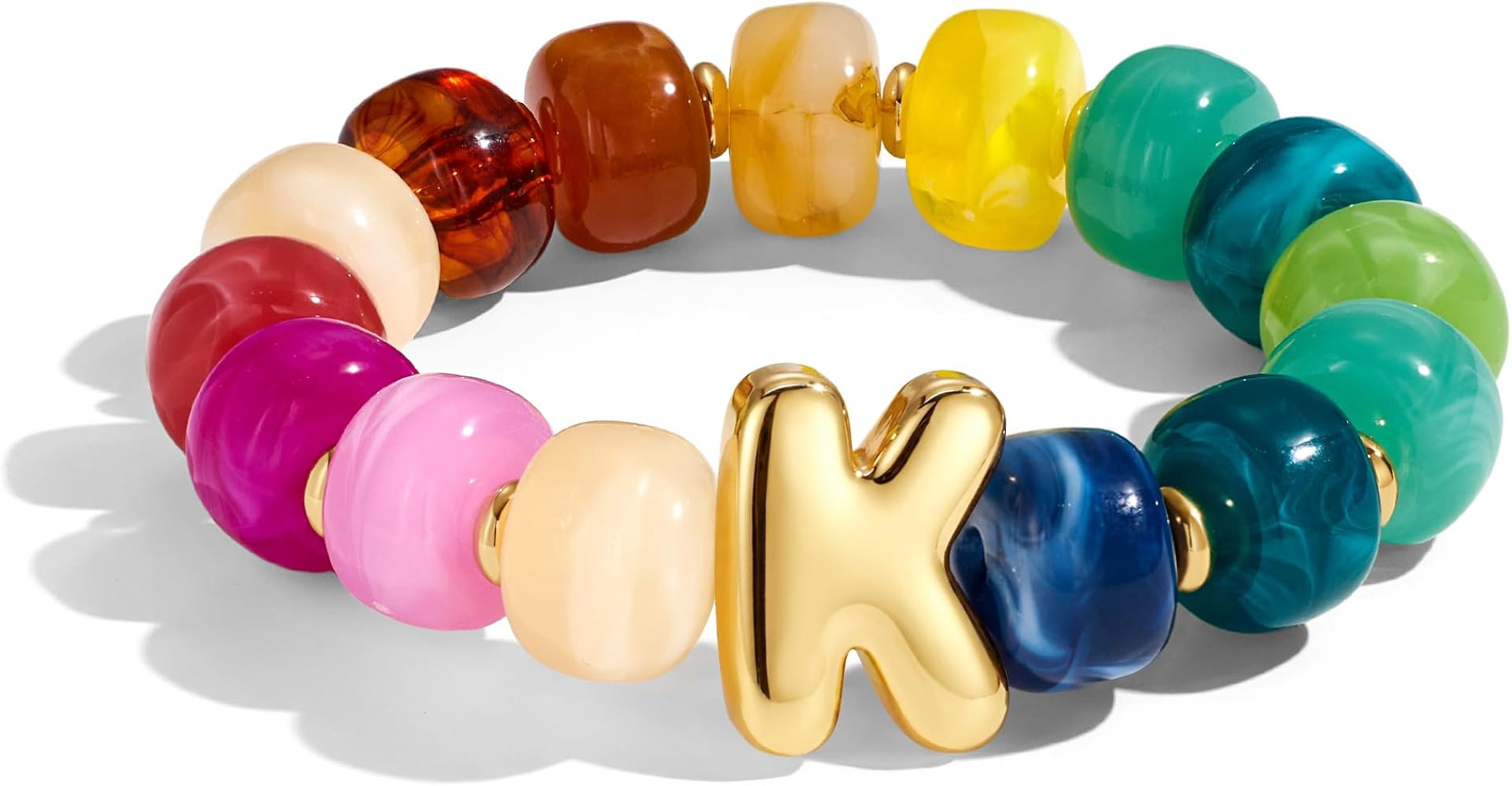 Bubble Initial Chunky Beaded Bracelet for Women Colorful Resin Bead Trendy Statement Big Stretch ... | Amazon (US)