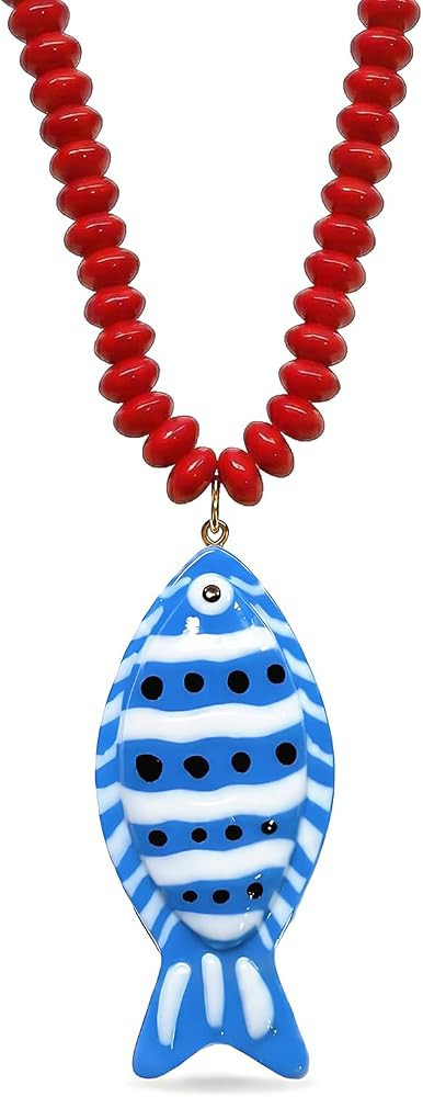 YANCHUN Fish Necklace for Women Red Blue Beaded Necklace Summer Beach Jewelry Ocean Inspired Beac... | Amazon (US)