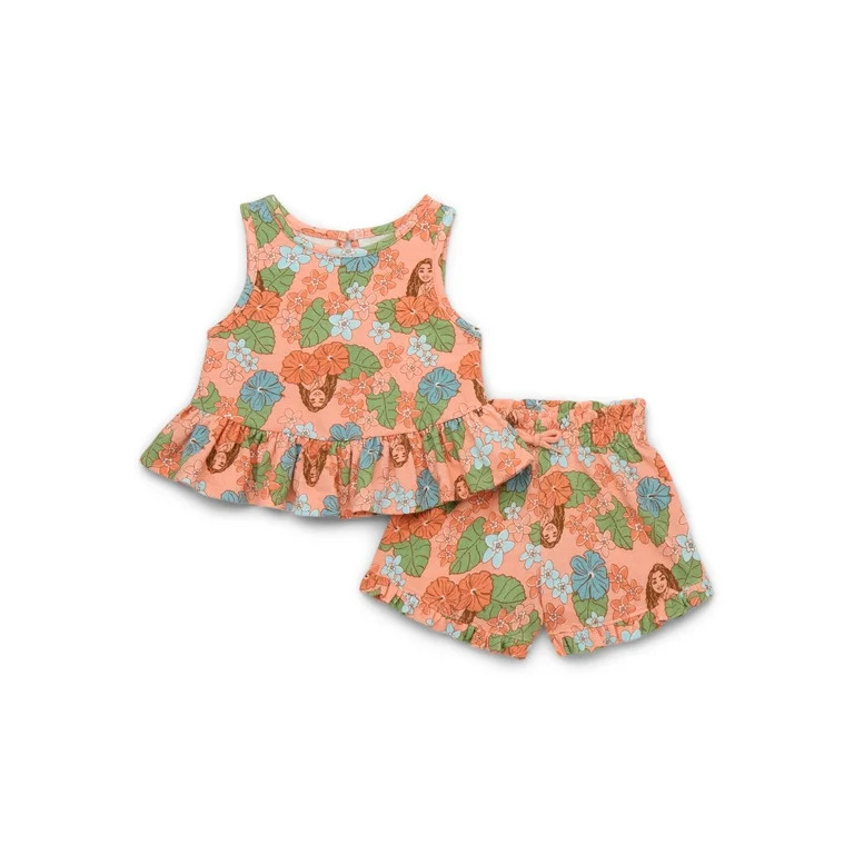 Moana 2 Toddler Girls Print Peplum Tank Top and Ruffled Shorts Set, 2-Piece, Sizes 12M-5T | Walmart (US)
