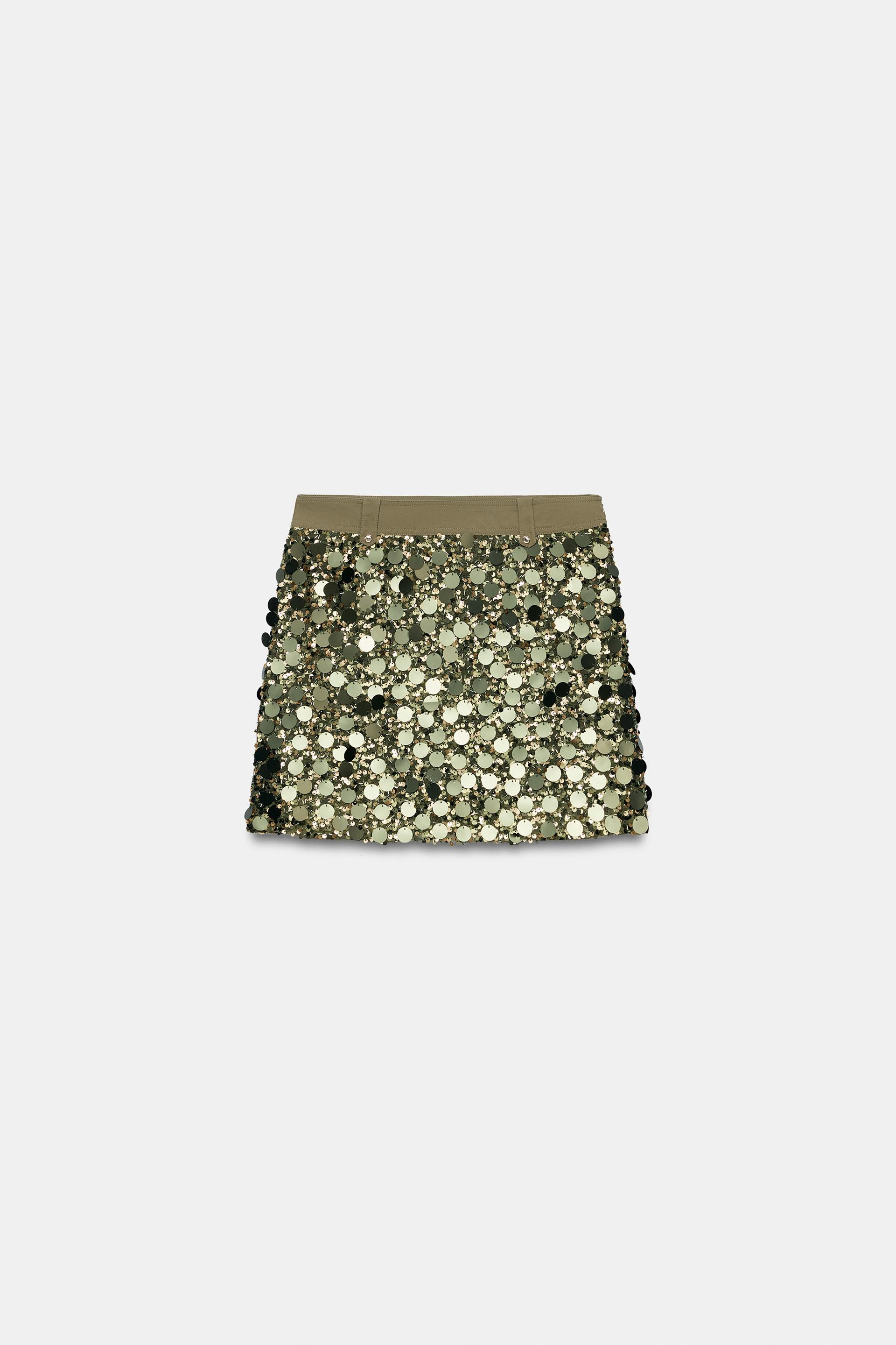Zara - Combination Sequin Mini Skirt - Green - M - Woman | Zara US