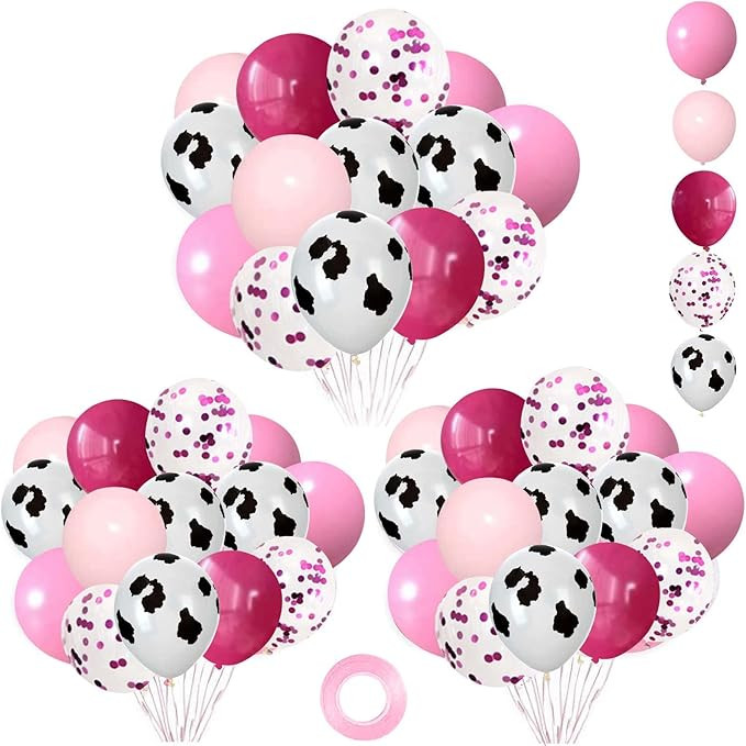 95 Pcs Cow Balloons, 12” Pink Cow Print Balloon Confetti Helium Latex Balloons for Birthday, Ba... | Amazon (US)