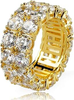 TOPGRILLZ 9mm 2Rows Round Cut 14K Silver Plated Iced out Lab Diamond Wedding Band Eternity Bands ... | Amazon (US)