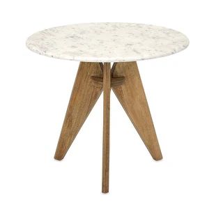 IMAX Home 73415 Febe 22" Diameter Marble Top Wood End Table - White | Bed Bath & Beyond