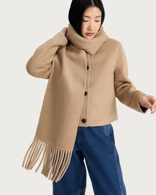 The F&F Edit Fringed Scarf Coat with Wool in Med Nude | Tesco F&F