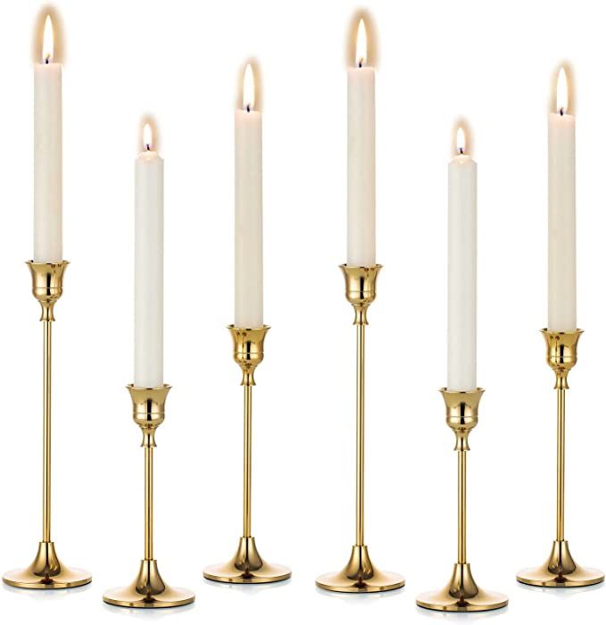 Romadedi Candlestick Holder Gold Candle Holder Brass Set of 3 Decorative Candle Holder for Taper ... | Amazon (US)