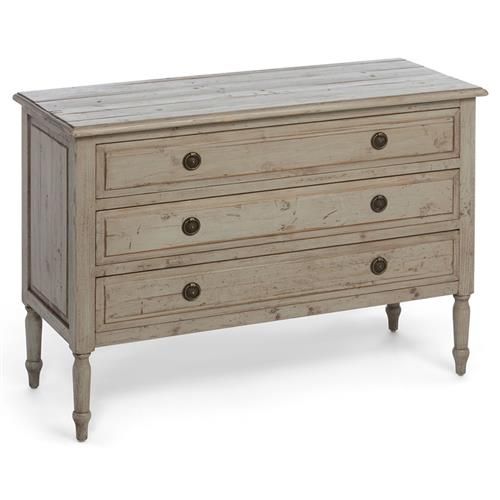 Felix French Country Distressed Grey Pine Wood 3 Drawer Bachelor Chest Dresser | Kathy Kuo Home