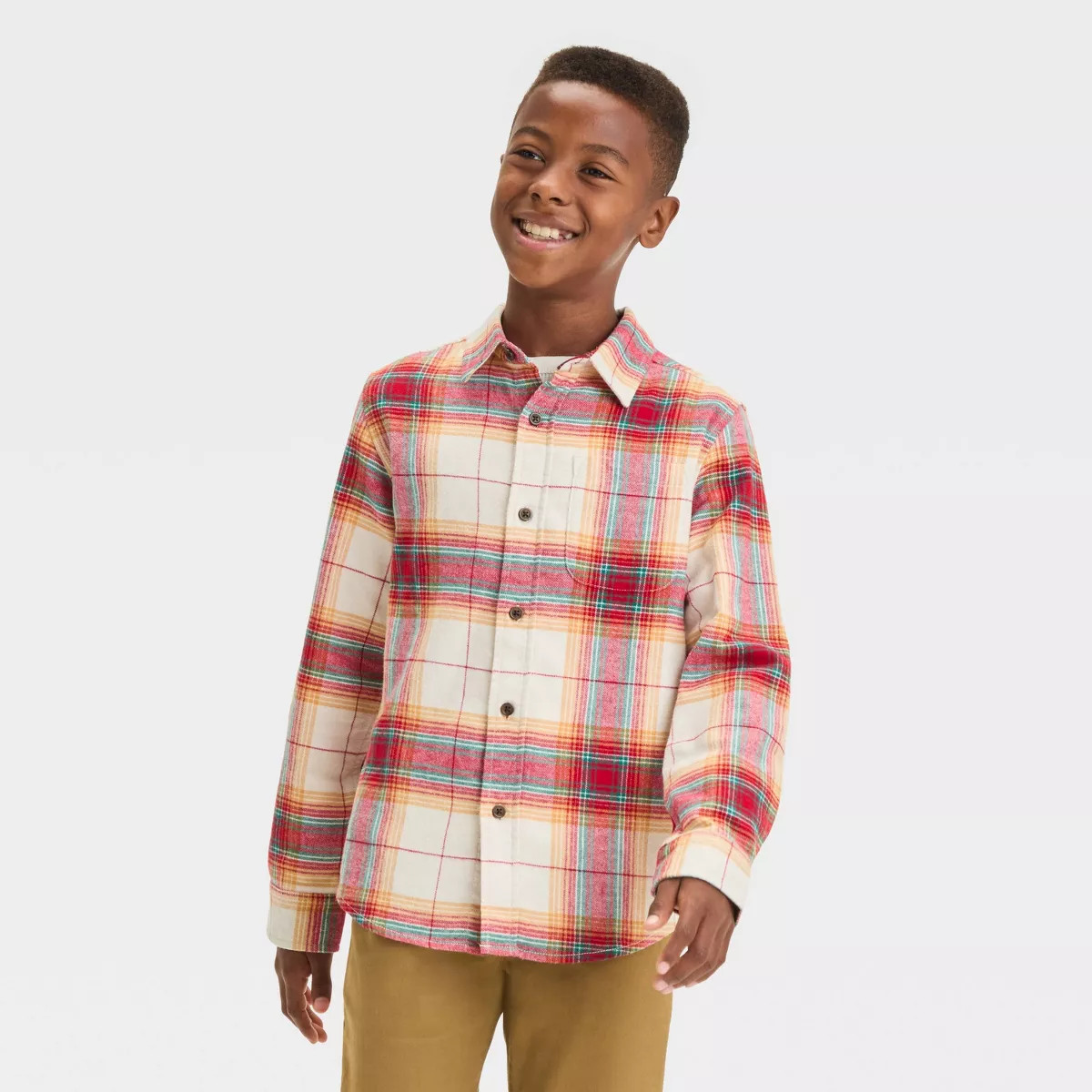 Boys' Long Sleeve Plaid Flannel Button-Down Shirt - Cat & Jack™ Orange | Target