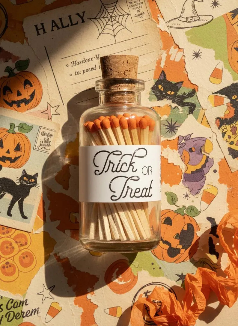 Orange Halloween Matches, Trick or Treat, Mini Apothecary Vintage Matches, Halloween Matches, Fal... | Etsy (Global)