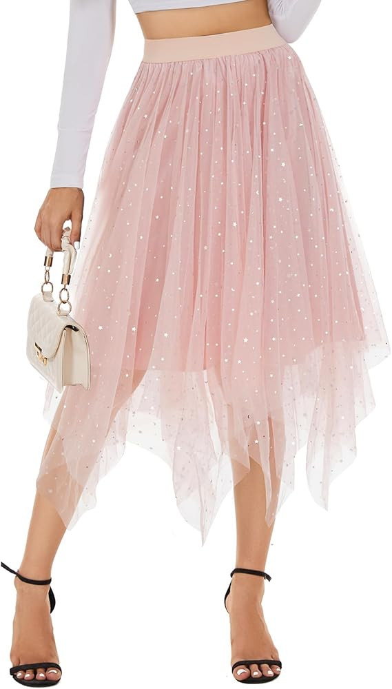 Century Star Sequin Tulle Skirts for Women Long Sequin Skirt Tutu High Low Skirt Sparkly Layered ... | Amazon (US)