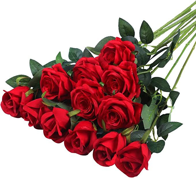 Hawesome 12PCS Artificial Silk Flowers Realistic Roses Bouquet Long Stem for Home Wedding Decorat... | Amazon (US)