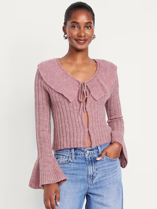 Wool-Blend Ruffle Tie-Front Cropped Cardigan | Old Navy (US)