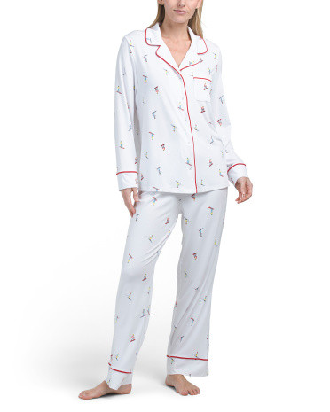 2pc Skier Print Notch Collar Pajama Set | TJ Maxx