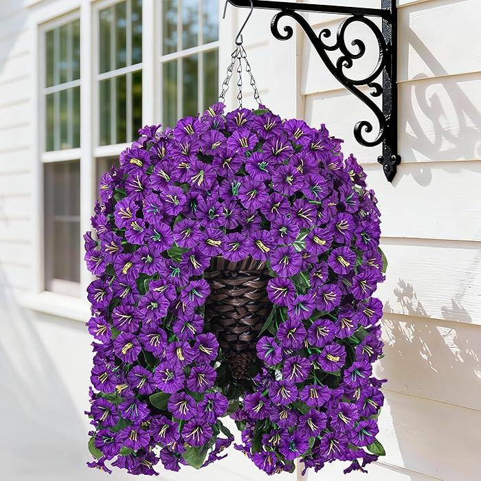 Artificial Faux Hanging Flowers Plants Basket for Outdoor Outside Porch Decoration, UV Resistant ... | Amazon (US)