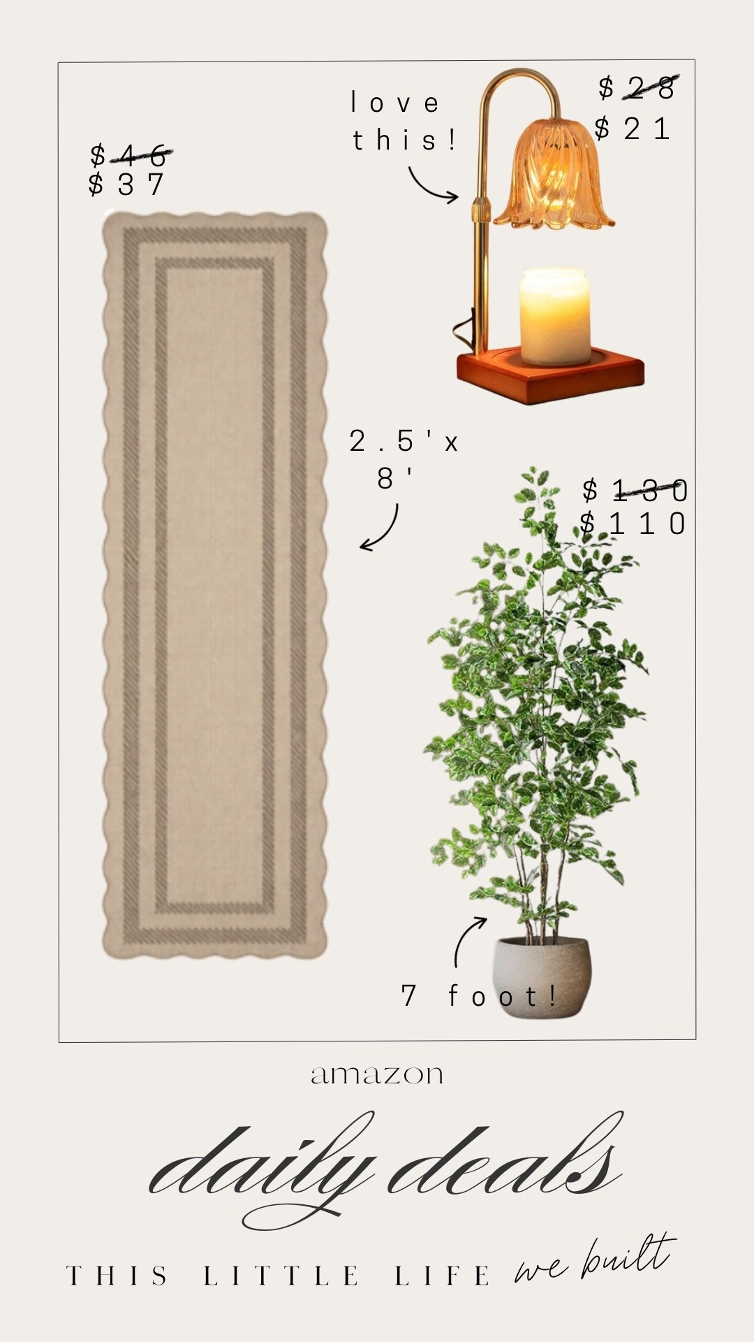 Amazon daily deals! 


Scalloped runner rug, faux tree, candle warmer, Amazon home, daily finds, affordable home 

#LTKSaleAlert #LTKU #LTKHome