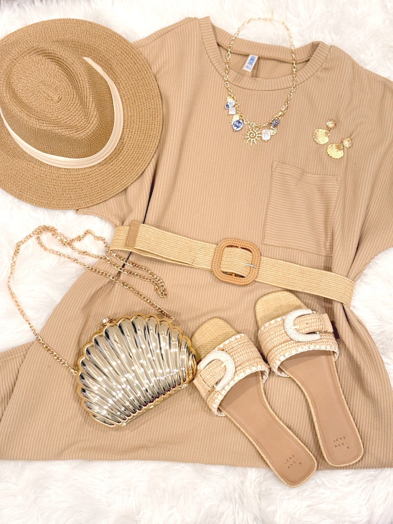 Obsessed with this neutral-on-neutral look 🤍✨ it’s giving effortless coastal chic and I am HERE for it!

This ribbed tan dress is one of those throw-on-and-go pieces that instantly looks polished. I added a woven belt to define the waist (hello flattering 👏), paired it with the cutest textured slides, and finished it off with gold accessories + this adorable shell bag for a little beachy moment 🐚

Perfect for brunch, vacation, or just feeling put together without trying too hard!

✨ Wearing a size Large for reference


#LTKTall #LTKMidsize #LTKOver40