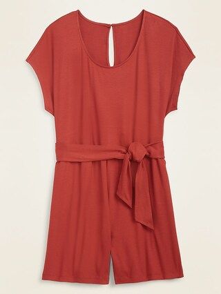 Rib-Knit Tie-Belt Plus-Size Romper | Old Navy (US)