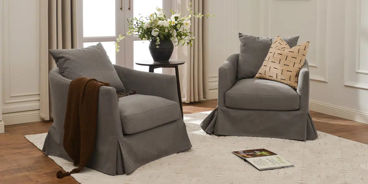 32" W Down Fill Upholstered Slipcover Swivel Barrel Chair with Pillow Back Set of 2 | Wayfair North America