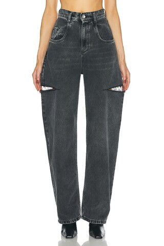 Maison Margiela Cut Out Wide Leg Jeans in Black | FWRD 