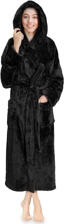 PAVILIA Women Hooded Plush Soft Robe | Fluffy Warm Fleece Sherpa Shaggy Bathrobe | Amazon (US)