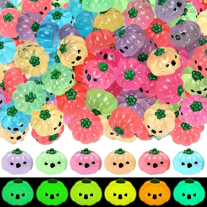 60Pcs Luminous Mini Resin Pumpkins, Halloween Fall Tiny Pumpkins Figures Glow in The Dark Small P... | Amazon (US)