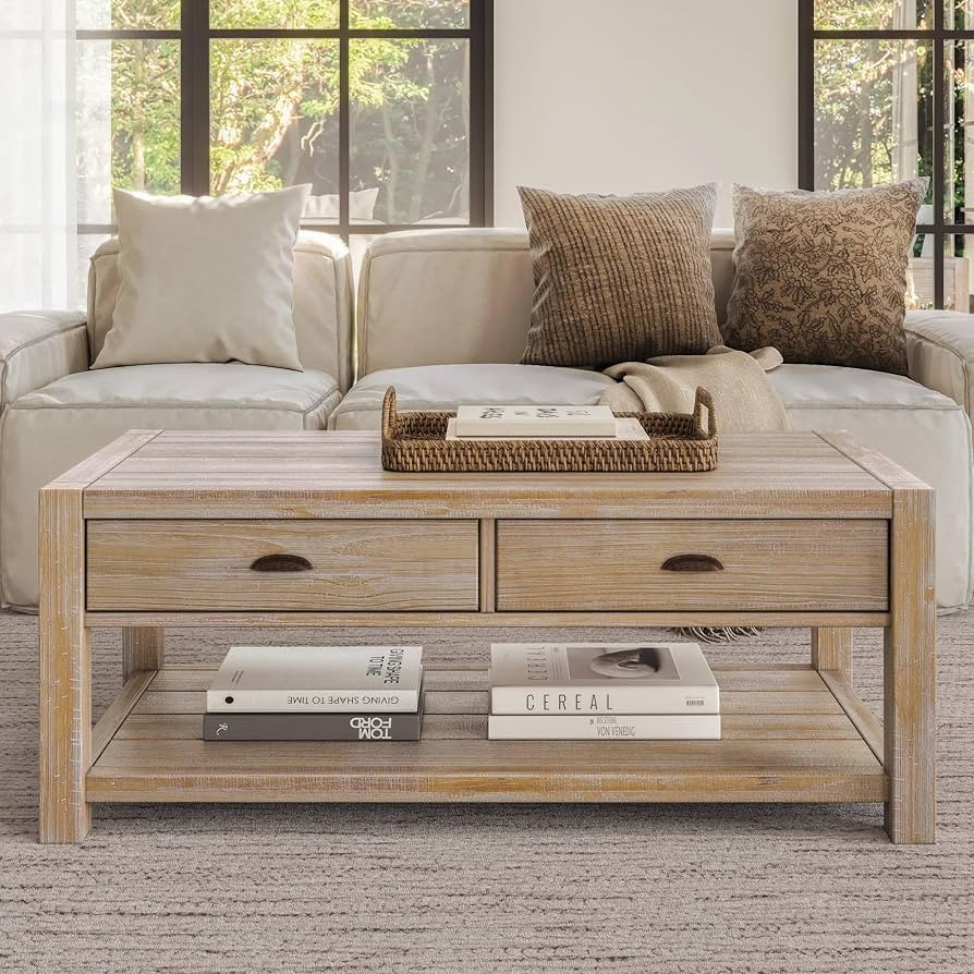 Grain Wood Furniture Montauk Coffee Table, Solid Wood with a Driftwood Finish | Amazon (US)