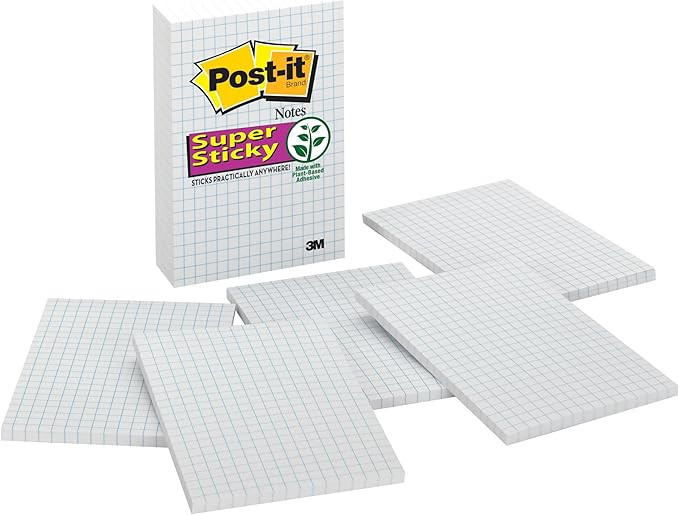 Post-it Super Sticky Notes, 6 Grid Lined Sticky Note Pads, 4 x 6 in, School Supplies, Office Prod... | Amazon (US)