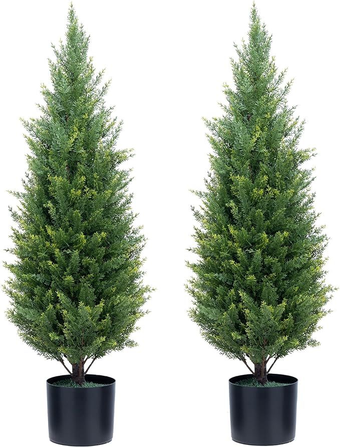 ECOLVANT Artificial Topiary Tree Two 3 Foot Artificial Cedar Trees Indoor Outdoor UV Resistant Bu... | Amazon (US)