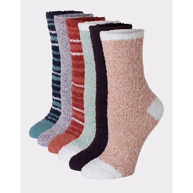 Hanes Women's Cozy Crew Socks, 6-Pairs Or/Pur/Blue Stripes/Solid Asst 5-9 | Walmart (US)