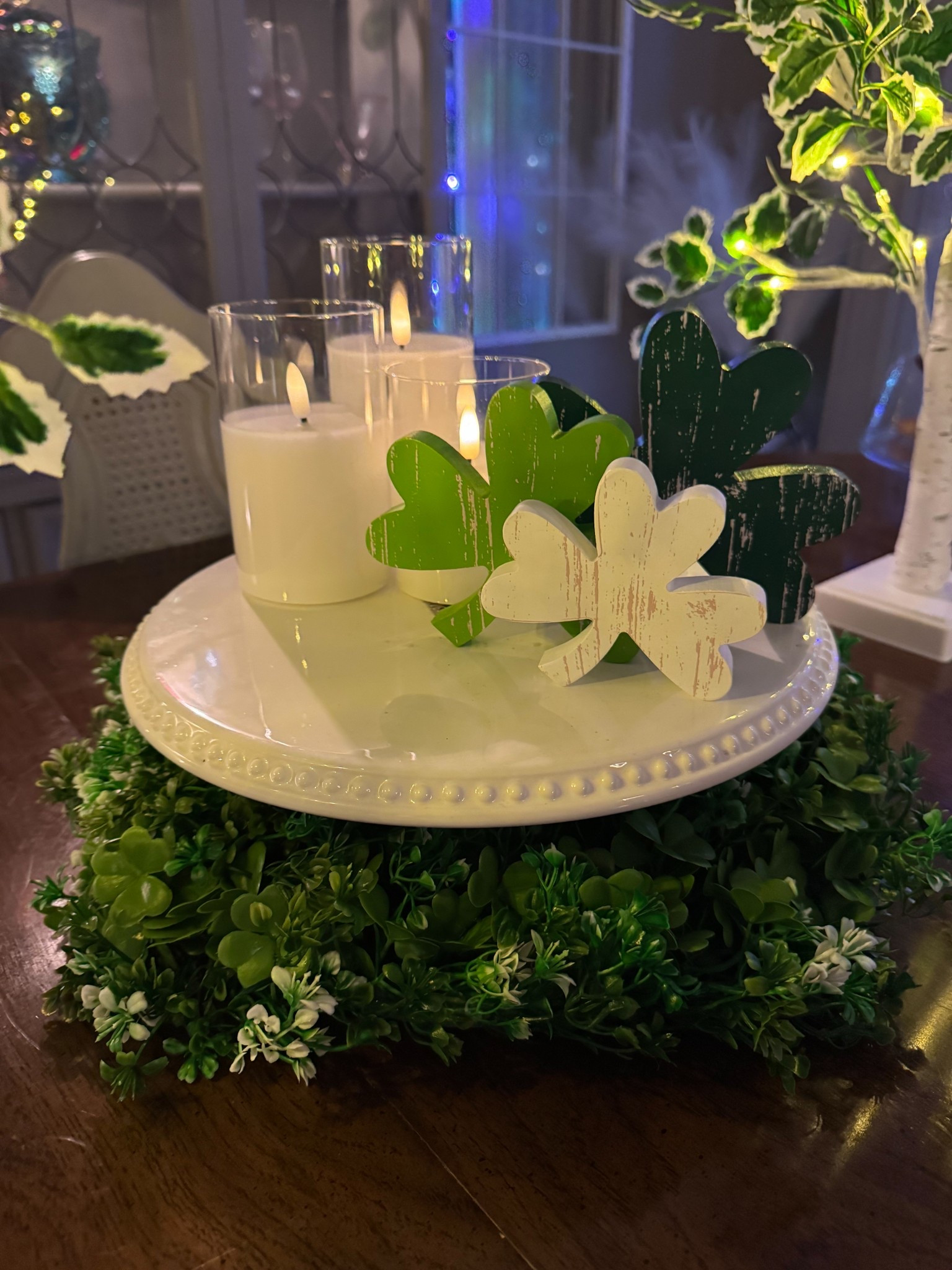 Up close on my dining room table centerpiece for St Patrick’s Day! I love the vignette and all the spring green! • st Patrick’s day decor • st Patrick’s day home decor 

#LTKSeasonal #LTKHome #LTKFindsUnder50