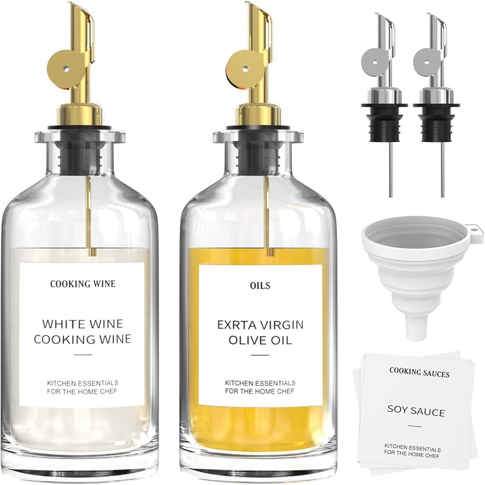 PrettyCare Glass Oil Dispenser Bottle Set - Elegant Gold Kitchen Cruet with Pourer Spout - Oil an... | Amazon (CA)