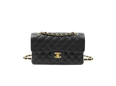 CHANEL SMALL CLASSIC DOUBLE FLAP BAG- BLACK CAVIAR LEATHER / GOLD HARDWARE  | eBay | eBay UK