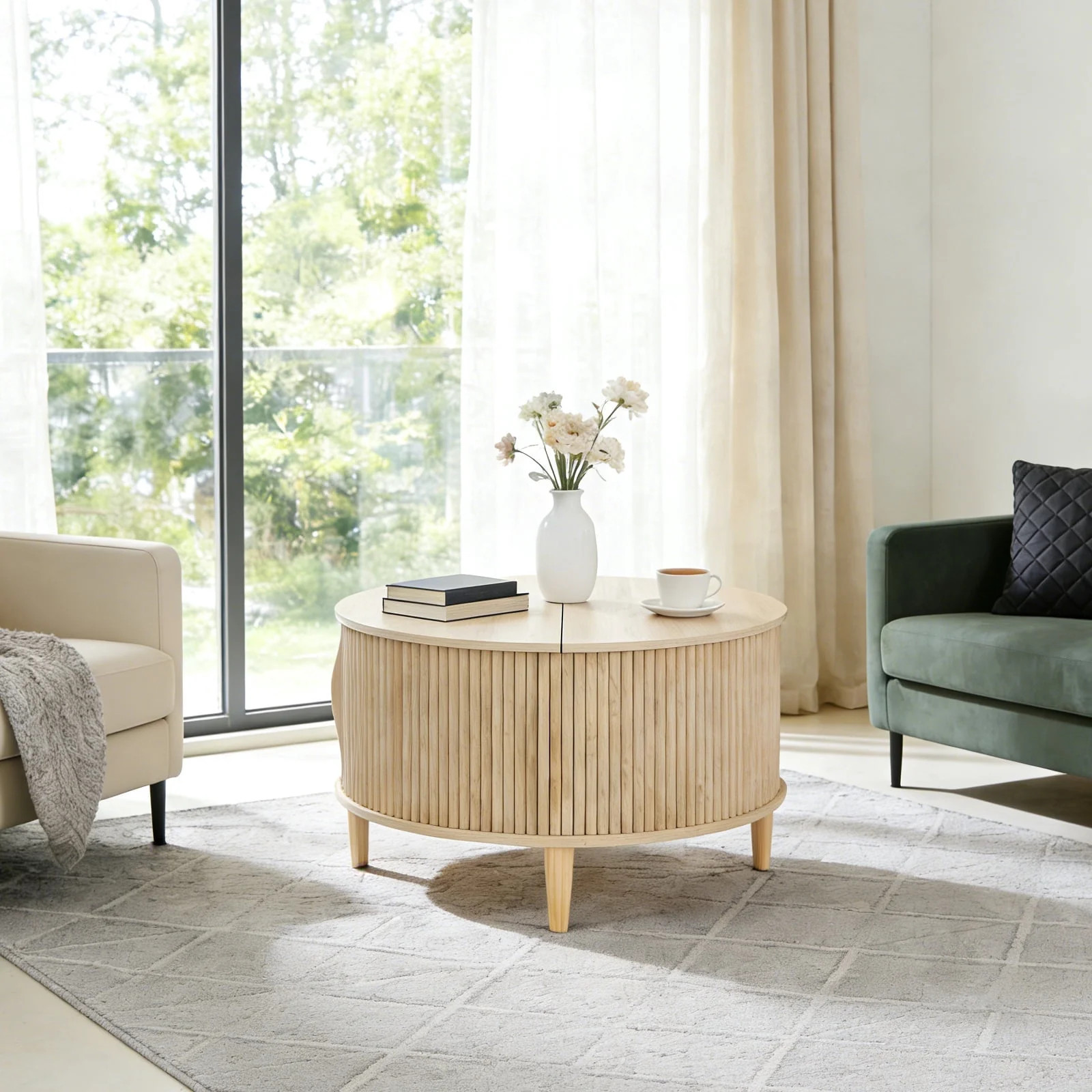 CONCETTA Round Flip-Top Coffee Table with Storage, Modern Farmhouse Style Center Table for Living... | Walmart (US)