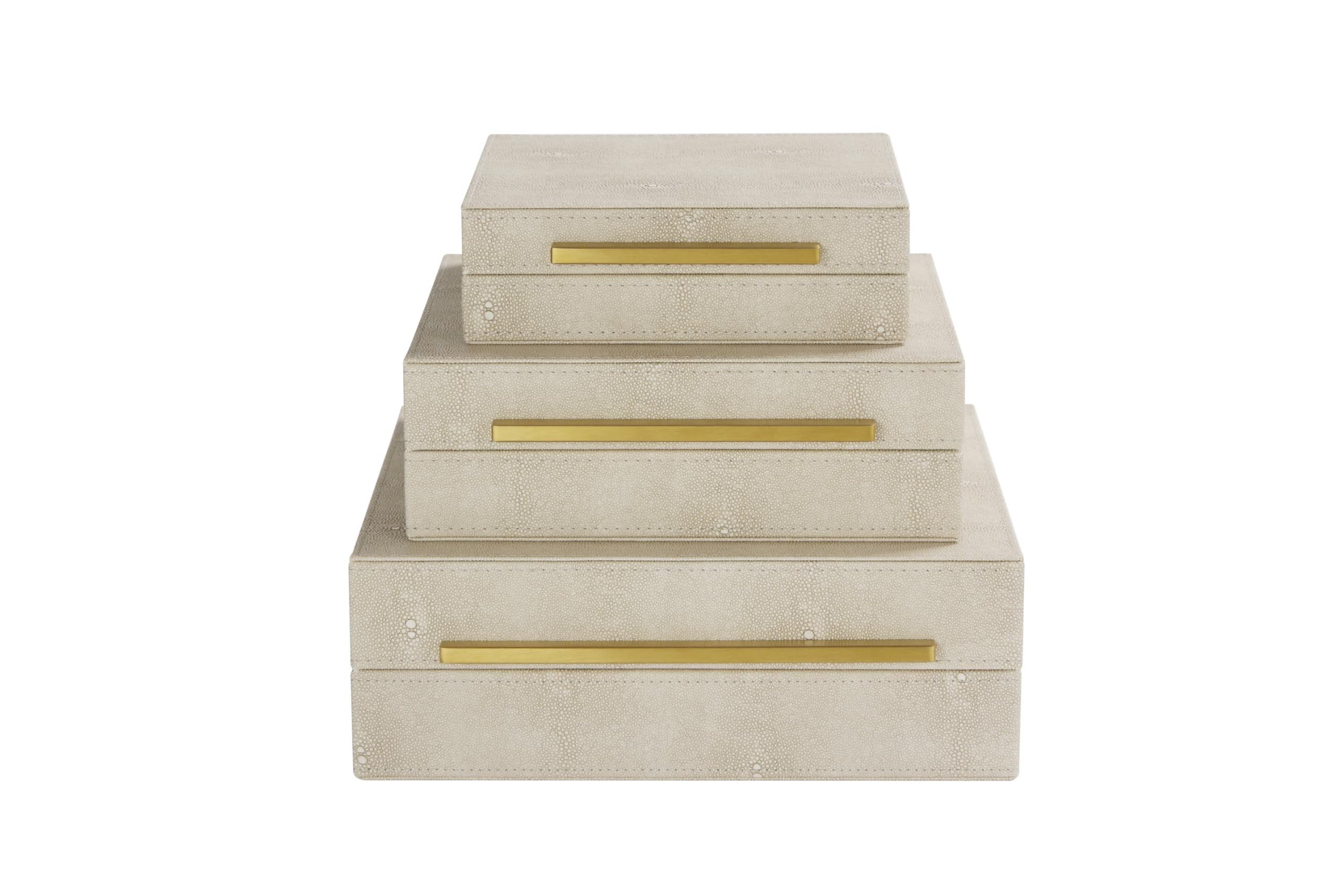 Generic Kingflux Ivory Shagreen Set of 3pcs Decorative Boxes with Brushed Gold Handles For Modern... | Amazon (CA)