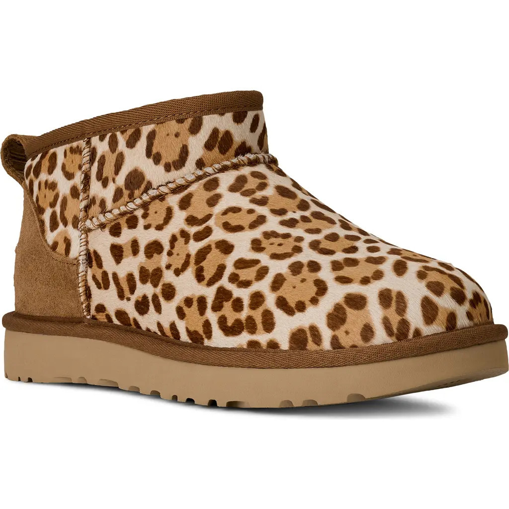 UGG® Classic Ultra Mini Plains Genuine Calf Hair Boot in Felicity Leopard Jasmine at Nordstrom Rack, Size 10 | Nordstrom Rack