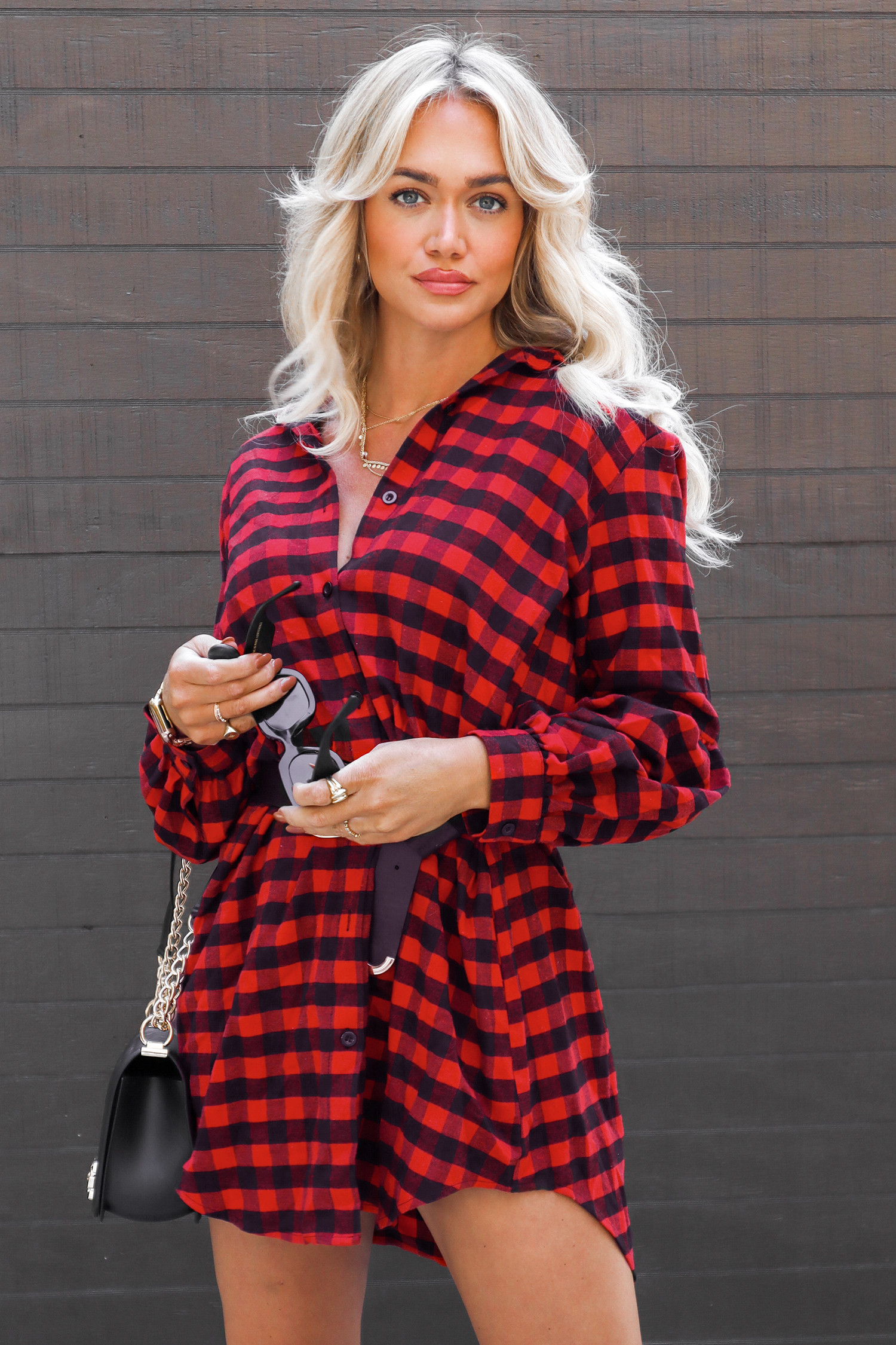 Plaid Button-Front Long Sleeve Shirt DressNew | Cupshe US