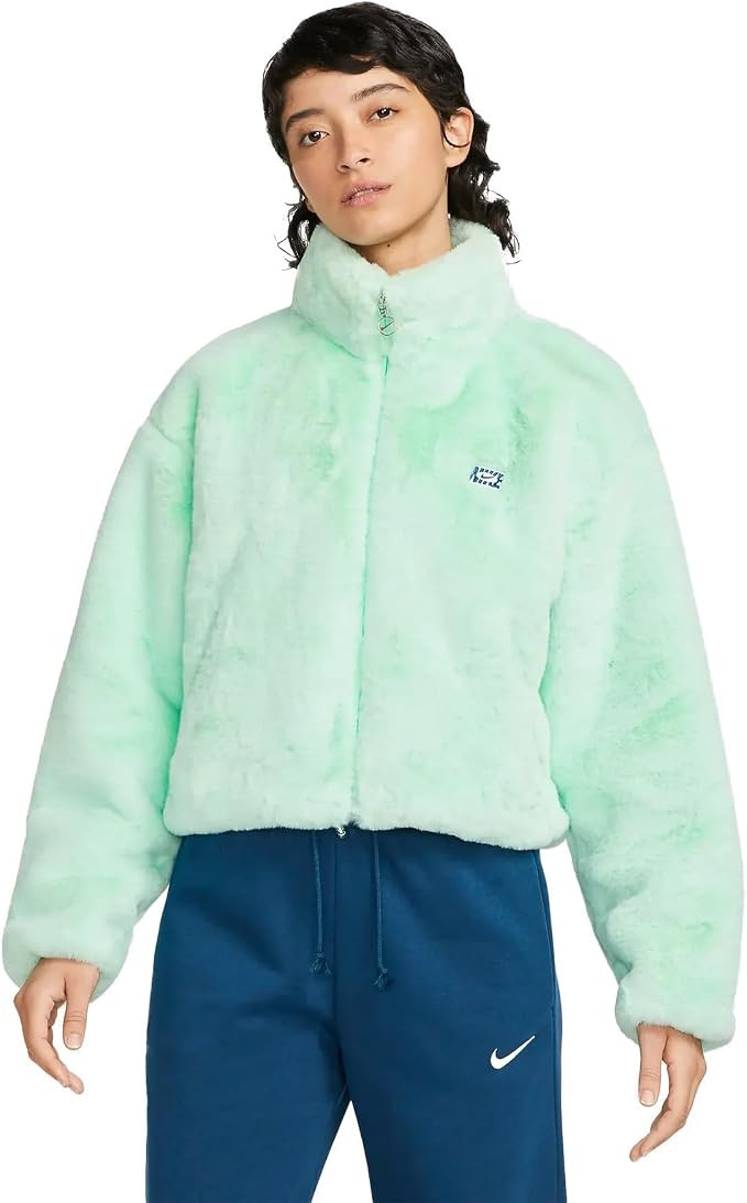 Nike Womens Icon Clash Faux Fur Fuzzy Jacket Full Zip Coat | Amazon (US)