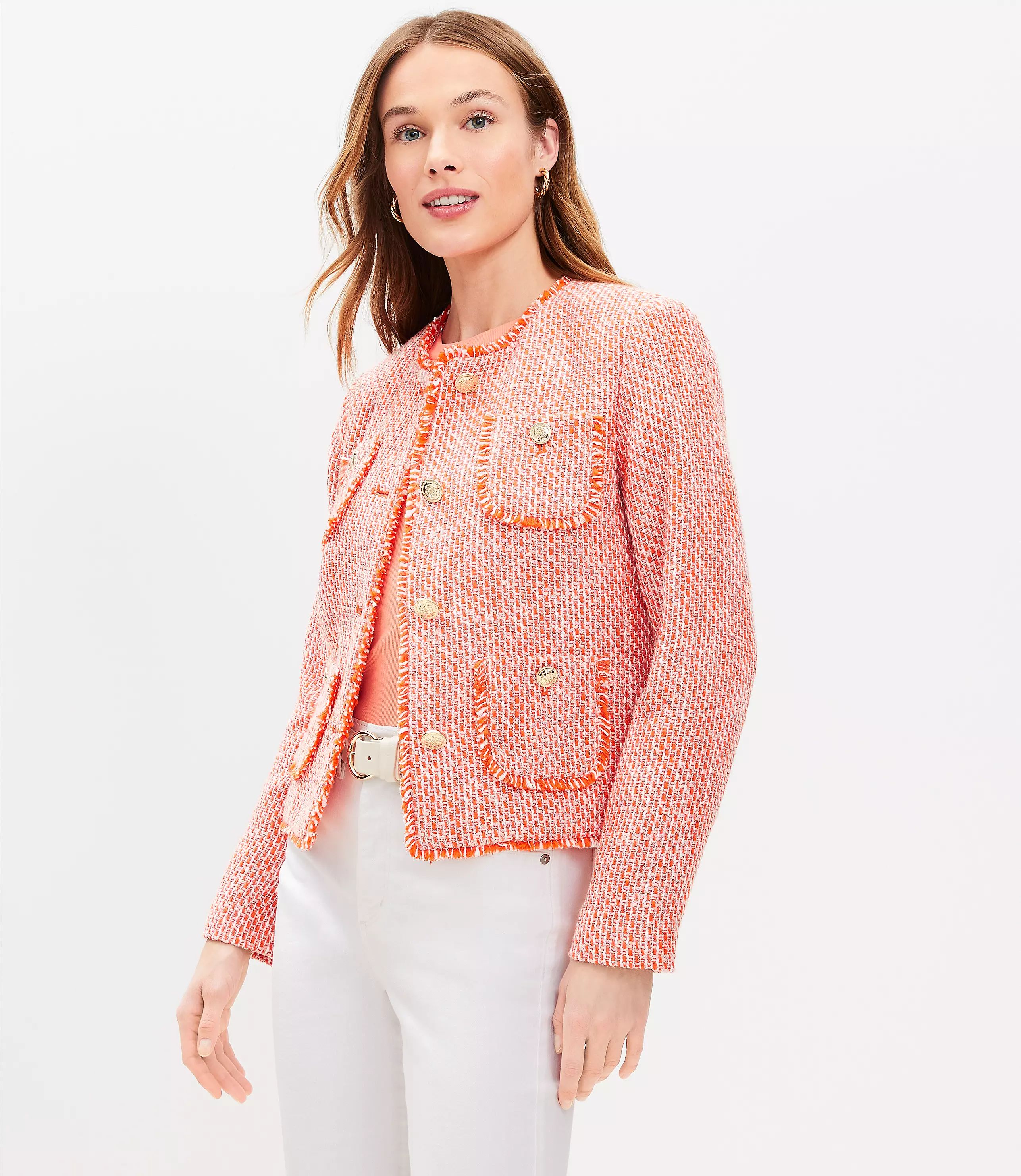 Tweed Collarless Jacket | LOFT