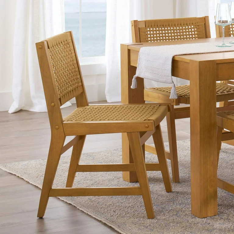 Better Homes & Gardens Vista Woven Coastal Dining Chairs 2 Pack, Light Honey Finish | Walmart (US)