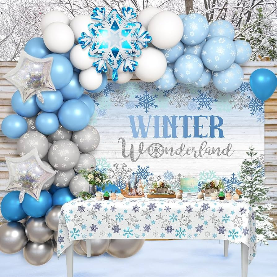 113pcs Winter Wonderland Decorations Blue Snowflake Balloon Garland Arch kit with Winter Wonderla... | Amazon (US)