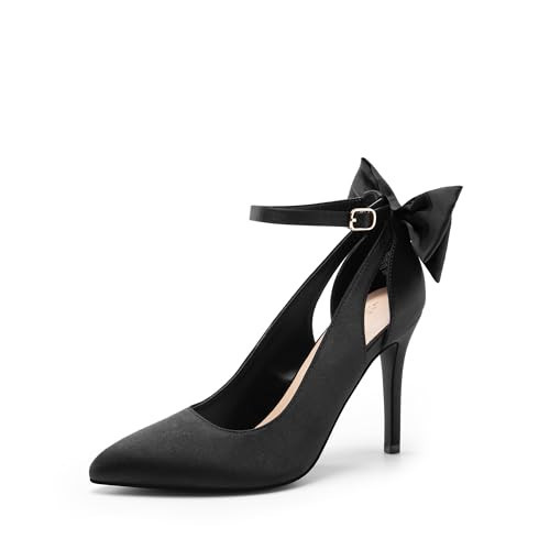 DREAM PAIRS Women's High Heels Stiletto Strappy Pointed Toe Bow Dress Shoes Sexy Party Wedding Pumps,Size 11,Black-Satin,SDPU2450W | Amazon (US)