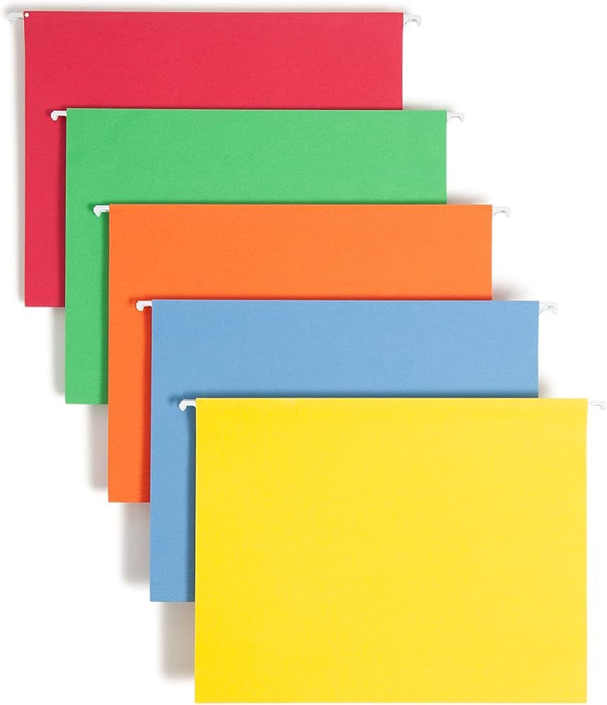 Smead Colored Hanging File Folder with Tab, 1/5-Cut Adjustable Tab, Letter Size, Assorted Primary... | Amazon (US)