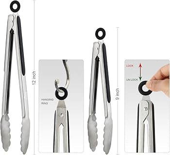 Hotec Stainless Steel Kitchen Tongs Set of 2 - 9" and 12", Locking Metal Food Tongs Non-Slip Grip | Amazon (US)