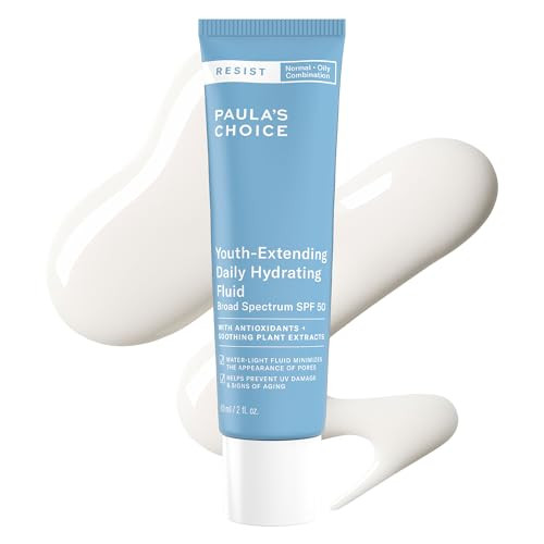 Paula's Choice RESIST Daily Hydrating Fluid Face Moisturizer with SPF 50 Sunscreen, Face Sunscreen for Oily Skin, Chamomile & Vitamin E, UVA/UVB Protection, Fragrance-Free, TSA Friendly, 2 Fl Oz | Amazon (US)