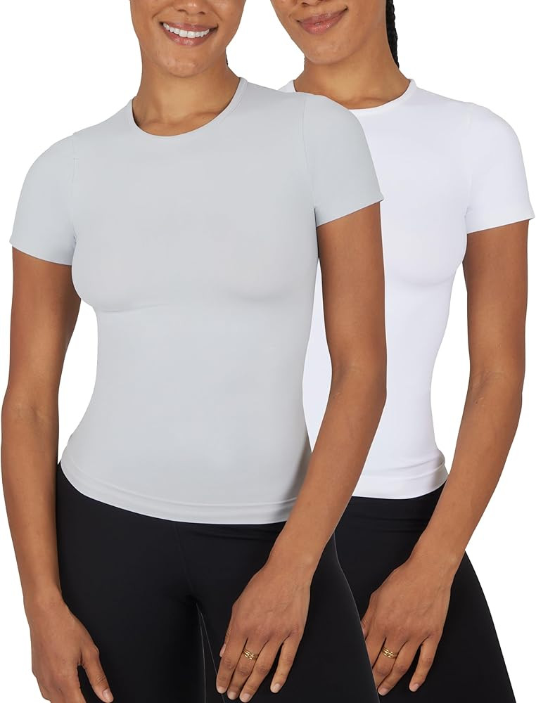Yogalicious Basic Short Sleeve T-Shirt 2 Pack Soft Slim Fit Gym Shirt for Women | Amazon (US)