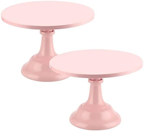 2 Pack Pink Cake Stand, 10 Inch Adjustable Height Cake Stand Pink Round Metal Cupcake Stand for H... | Amazon (US)