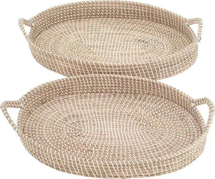 Brown Dried Plant Handmade Tray with Metal Rim - Set of 2 | Nordstrom Rack