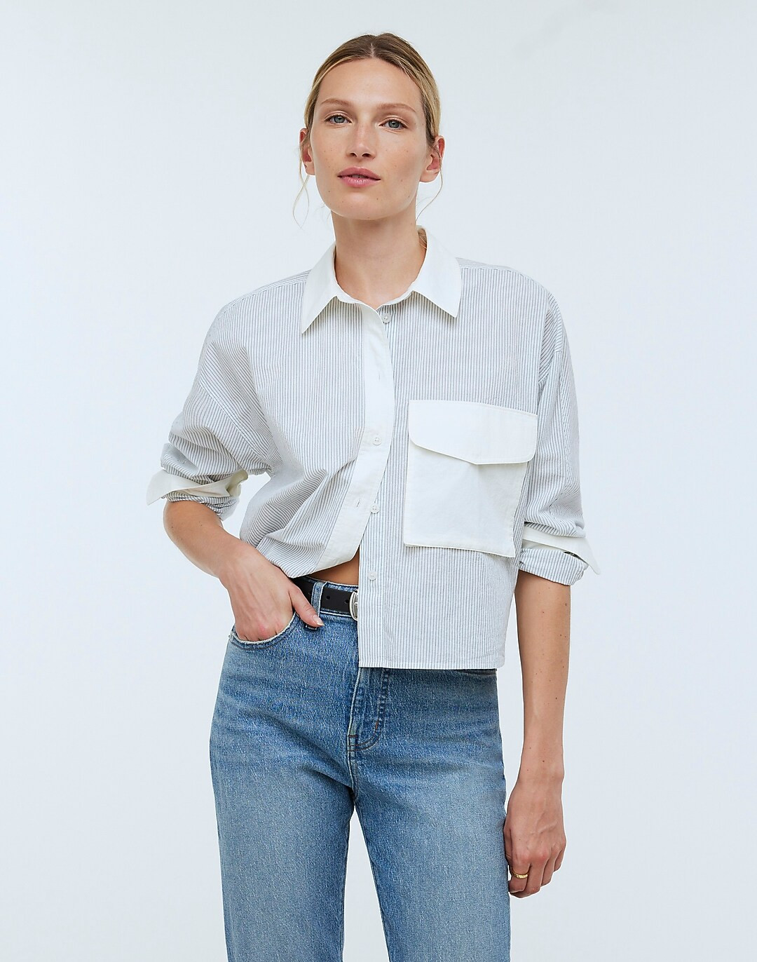 Flap-Pocket Crop Button-Up Shirt in Poplin | Madewell