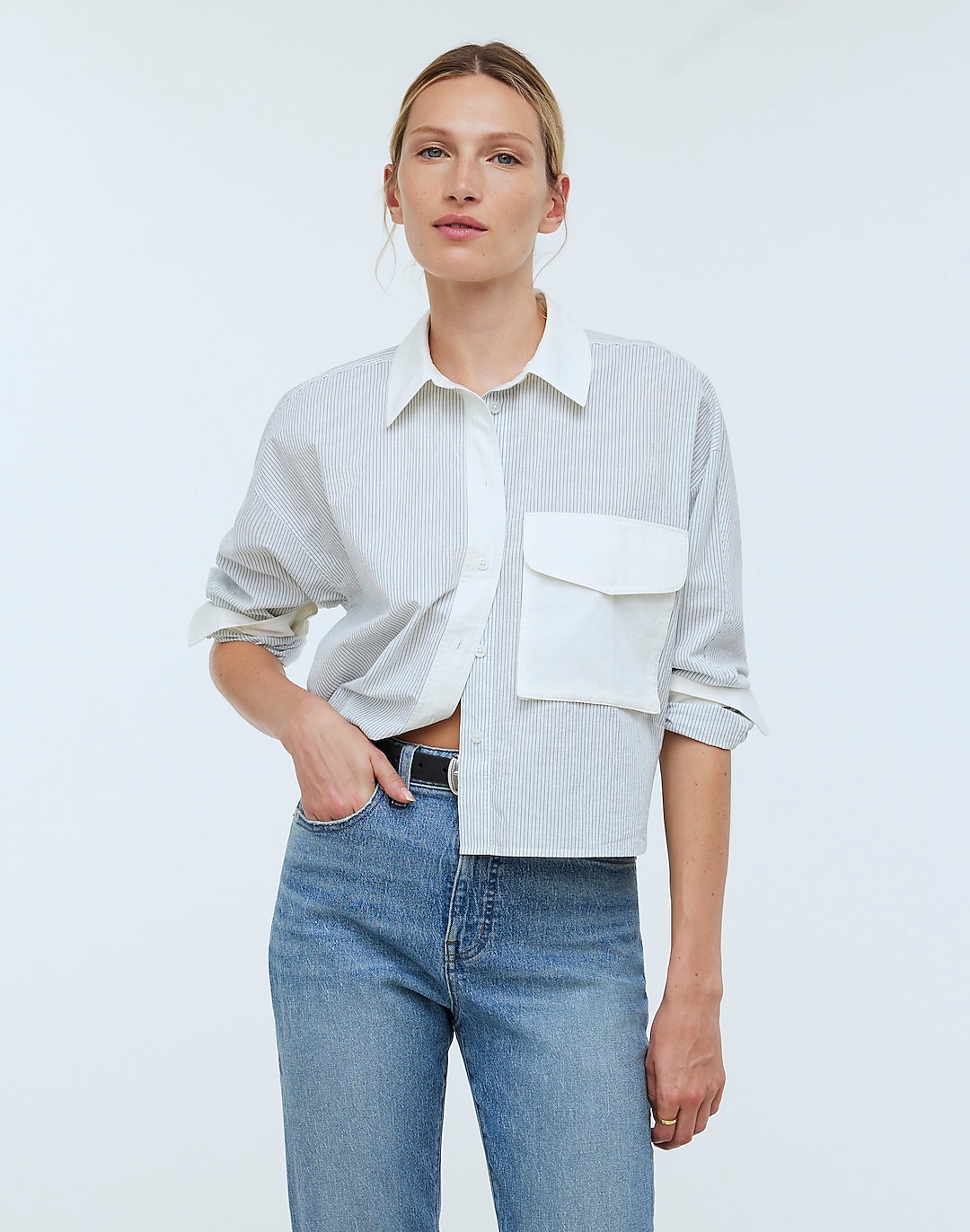 Flap-Pocket Crop Button-Up Shirt in Poplin | Madewell